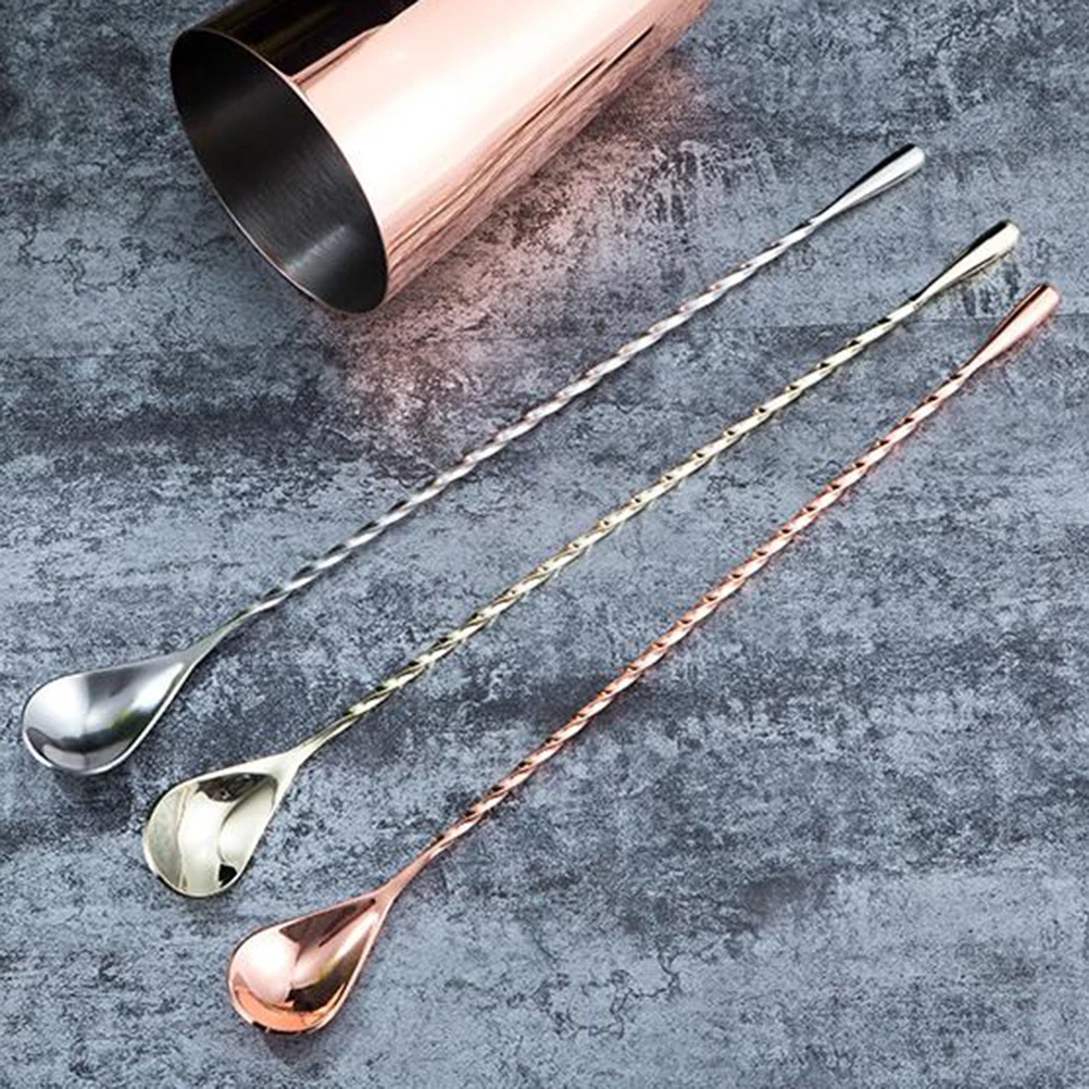 مقبض طويل الفولاذ المقاوم للصدأ بار كوكتيل ملعقة الملتوية Swizzel عصا لخلط المشروبات الحليب الشاي اثارة ملعقة