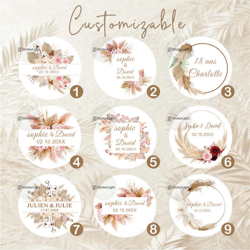

Pampas Grass Wedding Sticker Customize Wedding Labels Personalise Baptism Birthday Sealing Sticker Party Decor Supplies