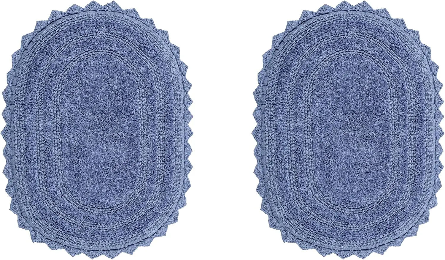 

2 Piece Cotton Crochet Bathroom Rug Set 17x24 Soft Absorbent Washable Reversible Mat for Bathroom Floor Decor Blue