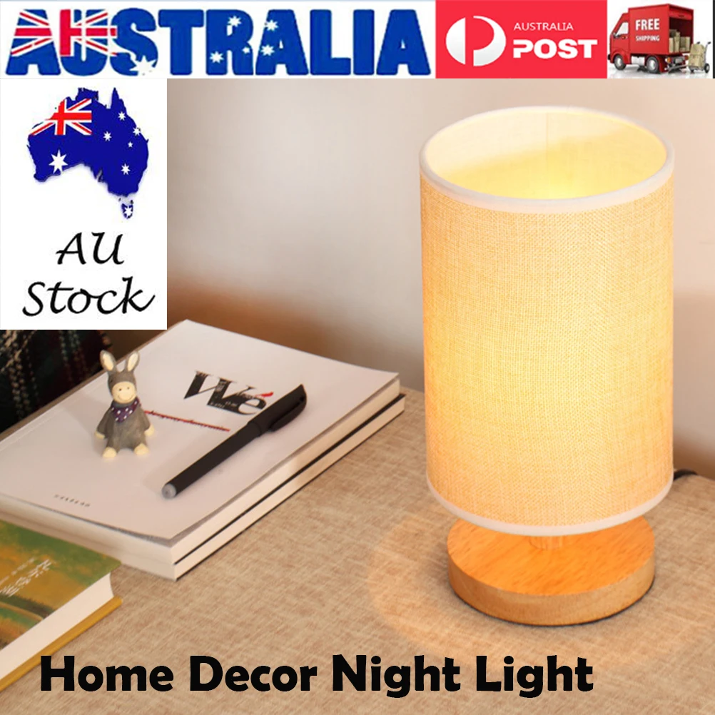 

USB Solid Desk Lamp LED Bedside Table Lamps Nightstand Bedroom Light Dimmable Linen Shade Wooden Led Bedside Lamp Base