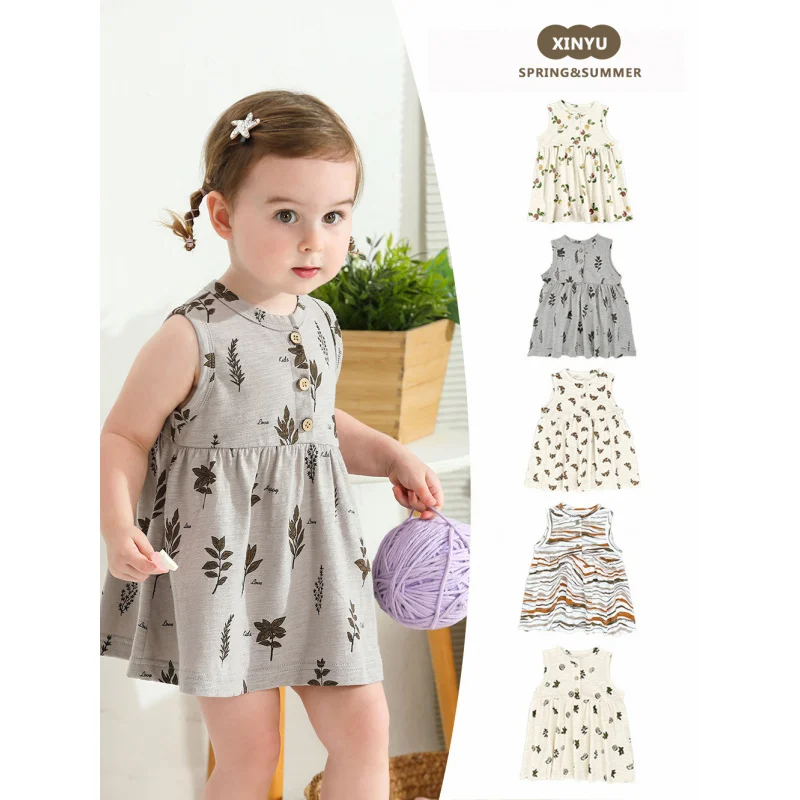 

Girls Baby Thin Bamboo Cotton Vest Dress Summer25ChildreninsFloral Nordic Style Princess Dress