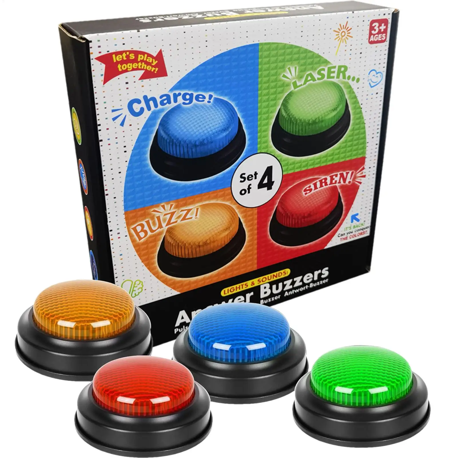 

Answer Buzzers For Game Shows 4pcs Game Buzzers With Lights & Sounds BuzzButtons For Kids Or Adults Perfect For Classroom Game