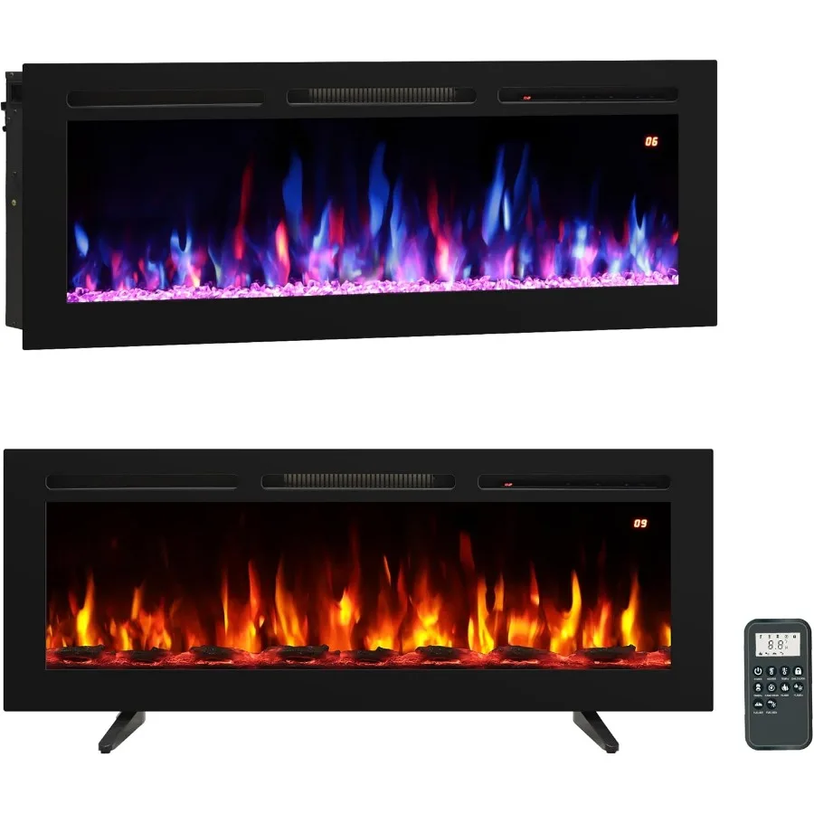 

48 Inches Electric Fireplace Freestanding and Wall Mounted and Recessed Electric Fireplace Inserts Remote Control 14 Flame Colo