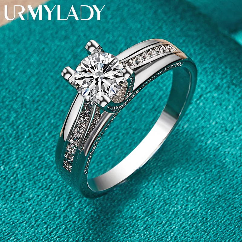 URMYLADY 925 Sterling Silver Shiny Zircon 7-10 # Ring For Women Wedding Party Fashion Charm Jewelry