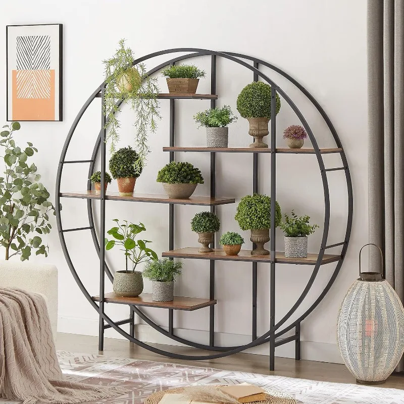 Plant Stand, Round Plant Shelf for Indoor & Outdoor, Metal Plant Stand, Open Bookcase Storage Rack, Balcony Display Stand