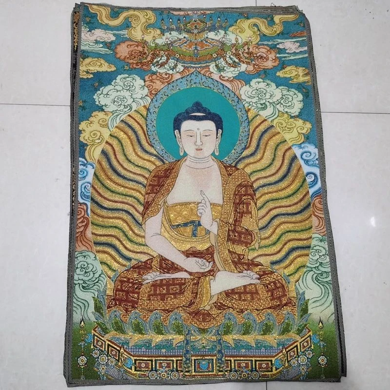 Tibet Tibetan Cloth Silk Zen sitting sakyamuni buddha Thangka Tangka Embroidery Painting
