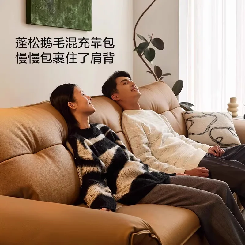 

Retro black leather sofa living room 2025 new Italian first-layer cowhide sofa modern and simple