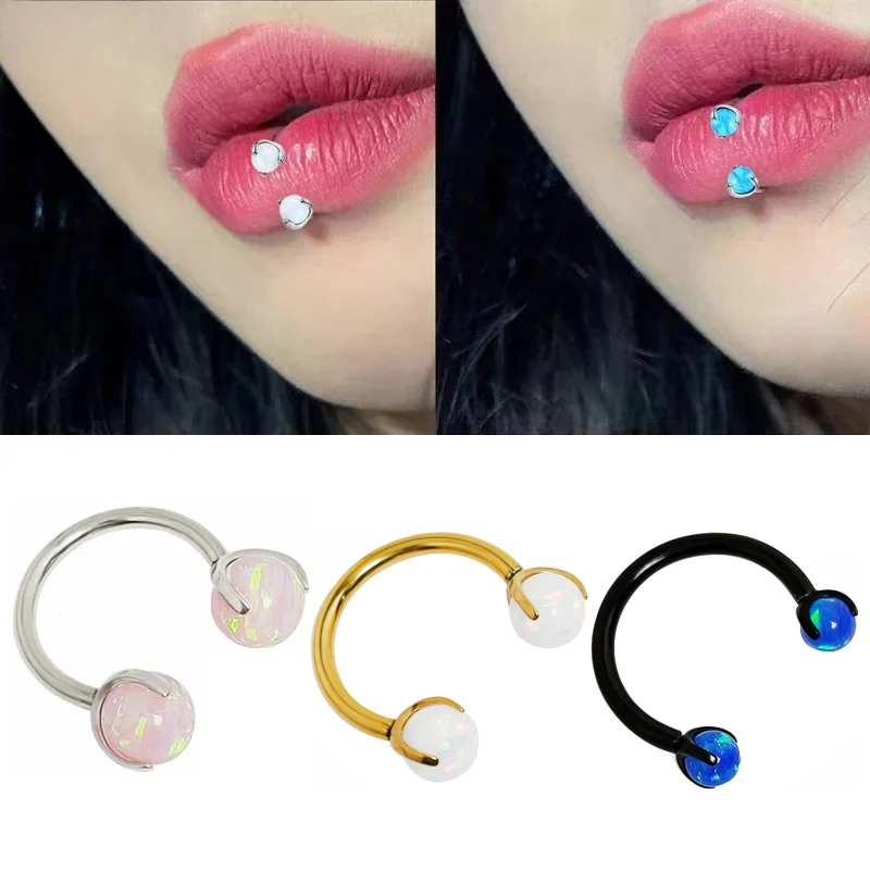 F136 Titanium Opal Horseshoe Nose Piercing Barbell Cartilage 16G Labret septum Nose ring hoop Earrings Tragus Piercing Wholesale