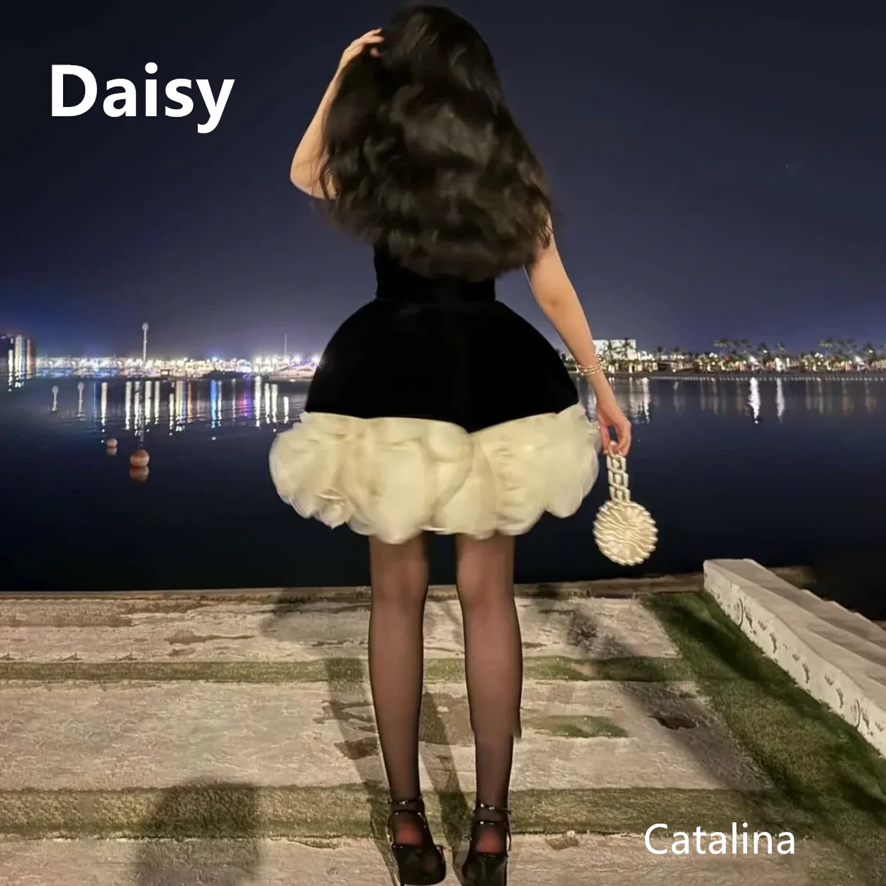 Vestido de noite flor 3d elegante sem mangas mini encantador vestido de baile personalizado preto sem alças acima do joelho ocasião de coquetel