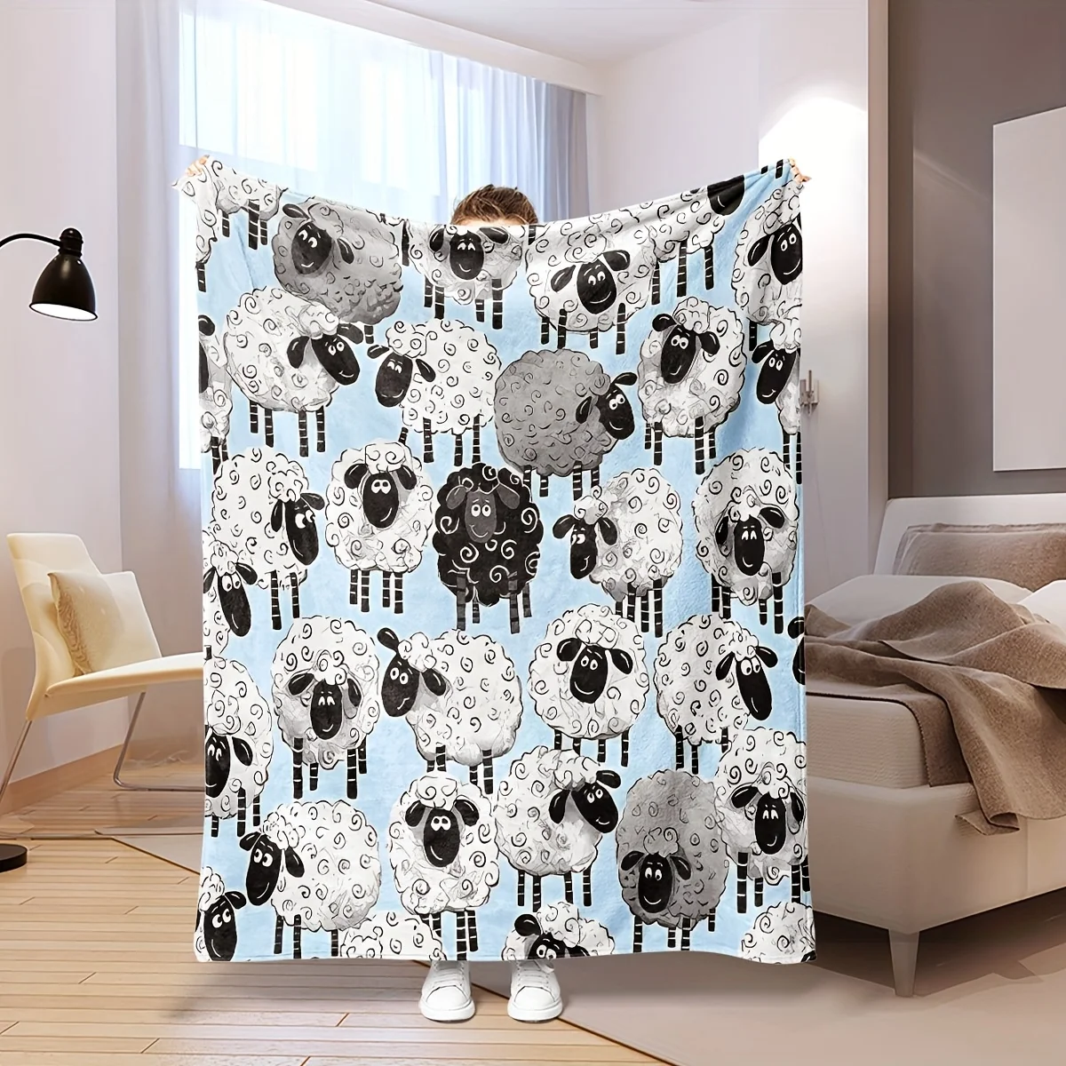 بطانية رمي الأغنام الكرتونية المريحة - ناعمة وخفيفة الوزن وصديقة للبشرة للأريكة والسرير والسفر والتخييم - هدية مثالية للعائلة #1