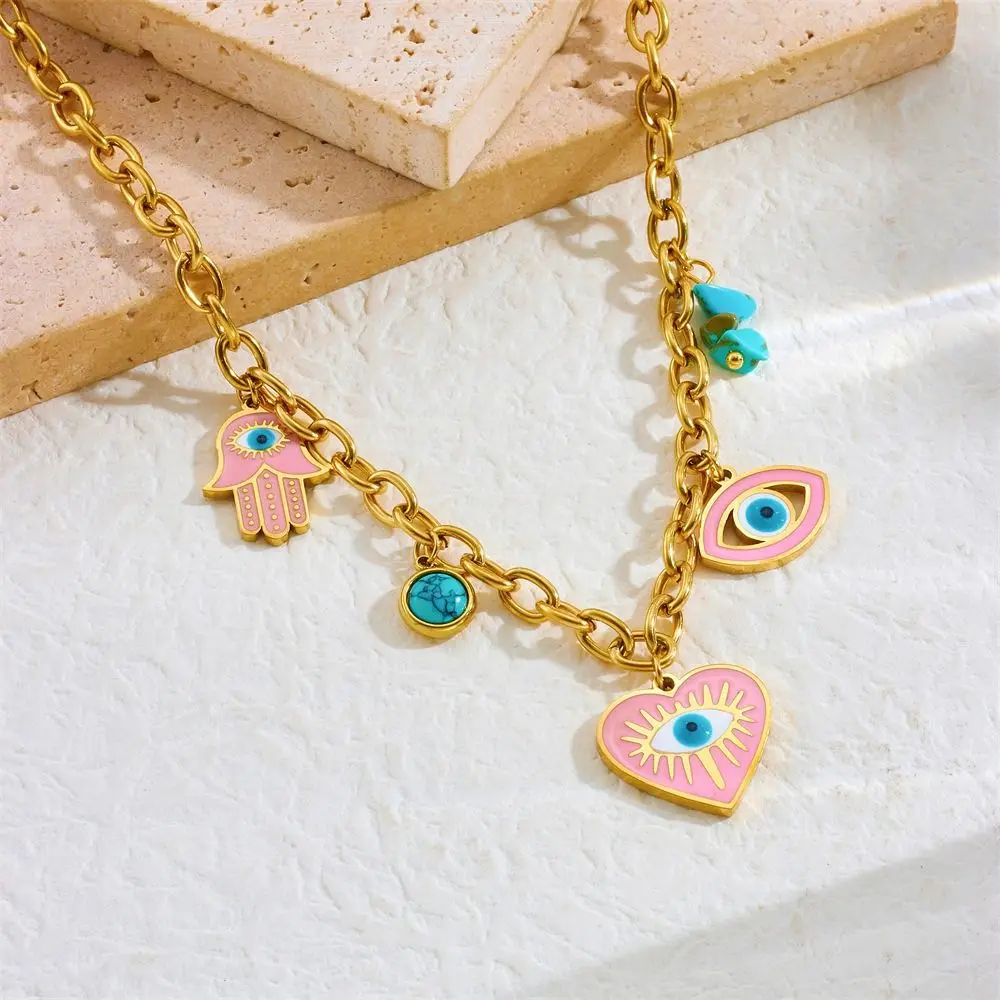 خمر عيون شيطان قلادة سلسلة معدنية النمط الاستوائي المحيط قلادة قلادة حساسة العصرية متعدد الطبقات اللؤلؤ قلادة سيدة