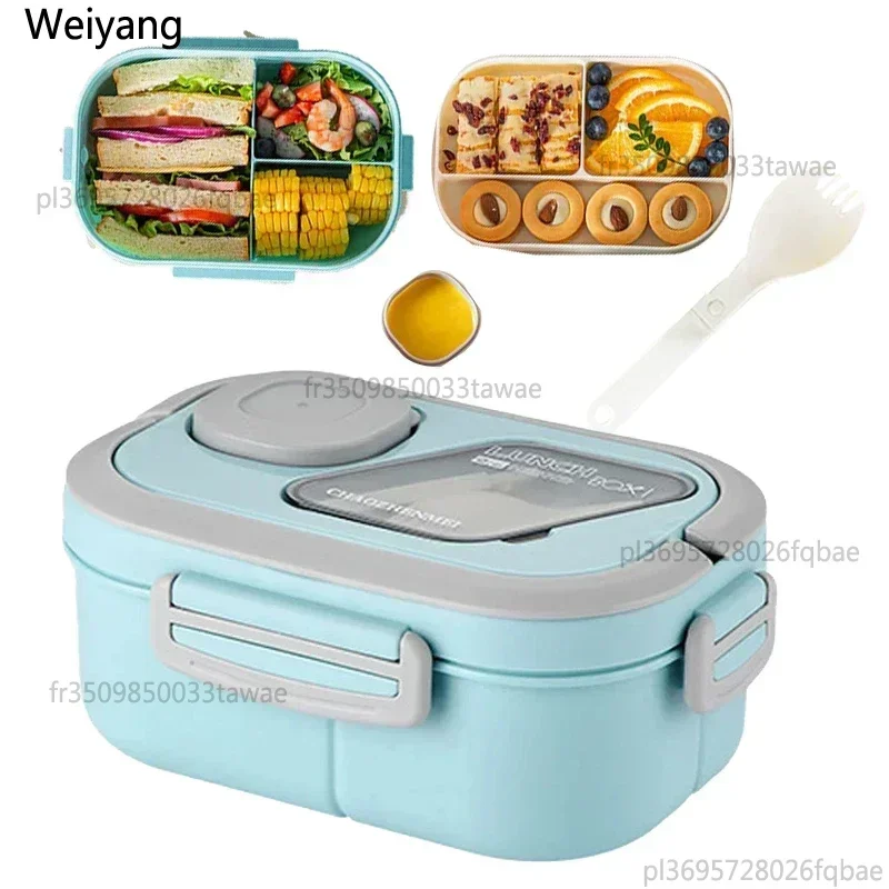 Lonchera Portátil con Compartimentos, de Fibra de Trigo, con Asa de Transporte, Reutilizable, para Comida, Meriendas y Alimentos