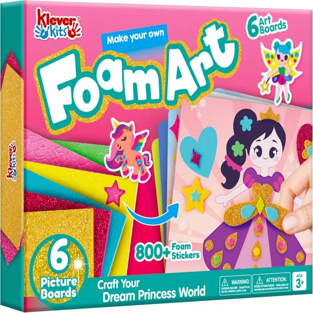 JOYFY Kit artistico in schiuma per bambini Adesivi in schiuma EVA con 6 tavole artistiche e oltre 800 adesivi Artigianato fai-da-te per ragazzi e ragazze dai 3 anni in su, regalo di compleanno