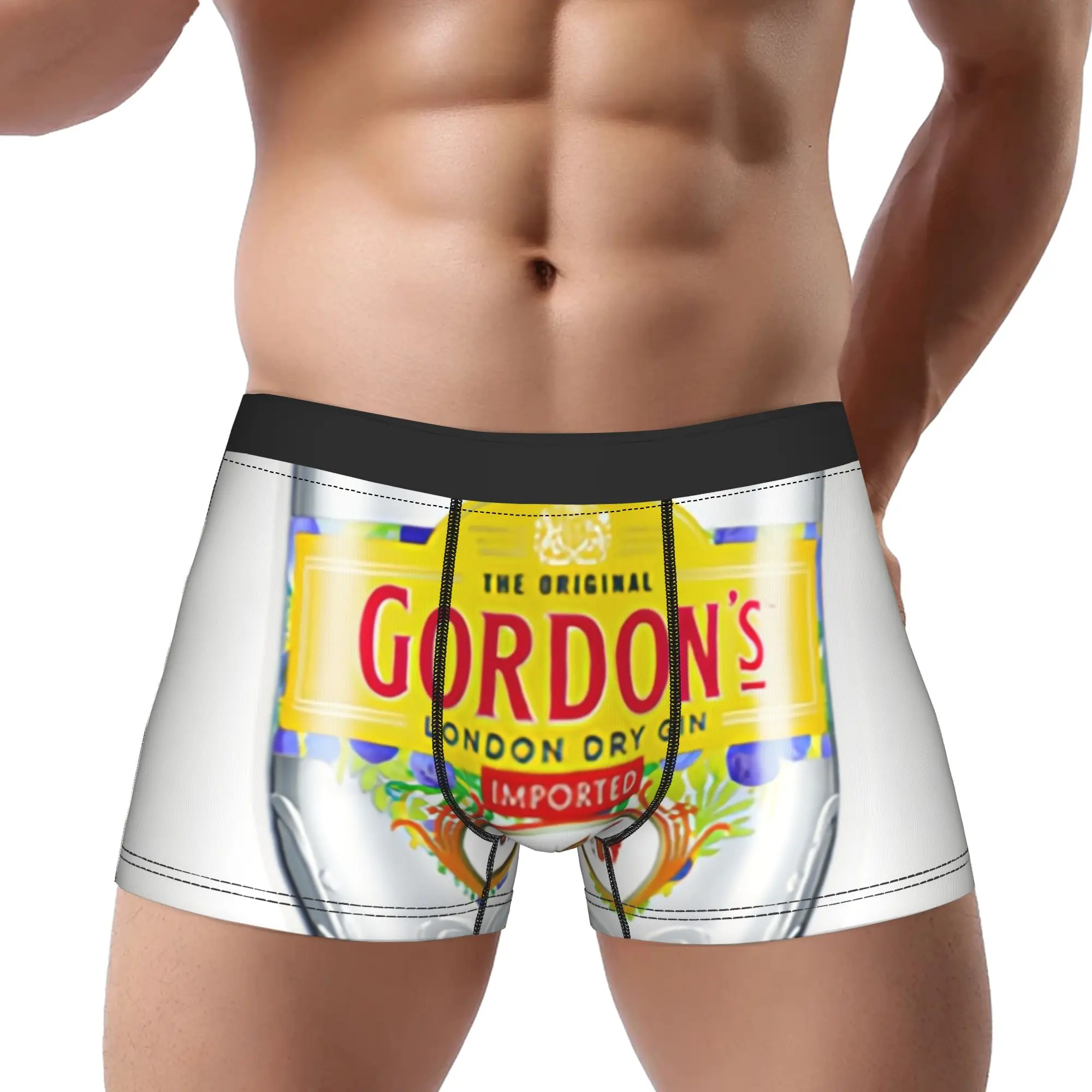 Etiqueta de la marca Gordon's London Dry Gin, Detalle de Gordon's Underpants, Calzoncillos para hombre, Ropa interior masculina, Pantalones cortos ventilados, Bóxers