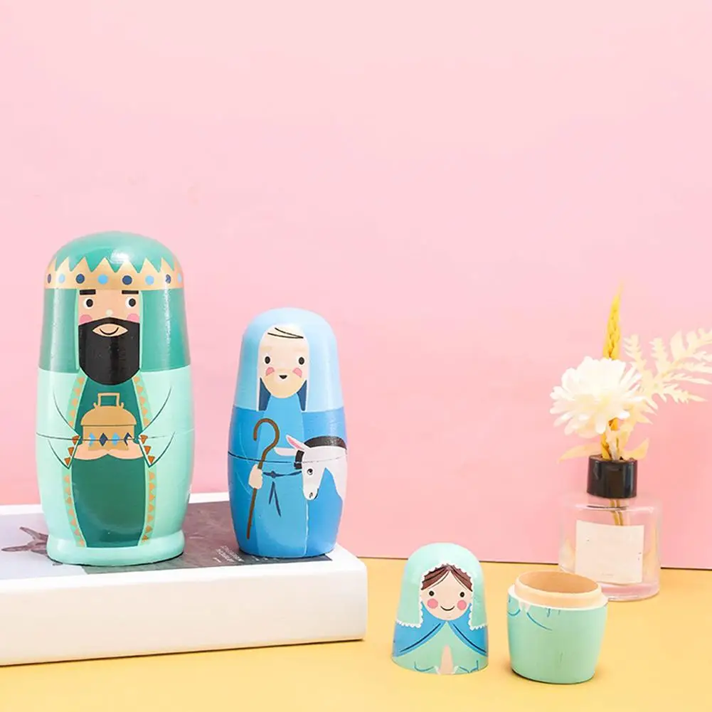 Handgemaakte houten Russische nestpop Kinderhersenspel Educatief speelgoed met verschillende kleuren Draagbare Russische nestpoppen