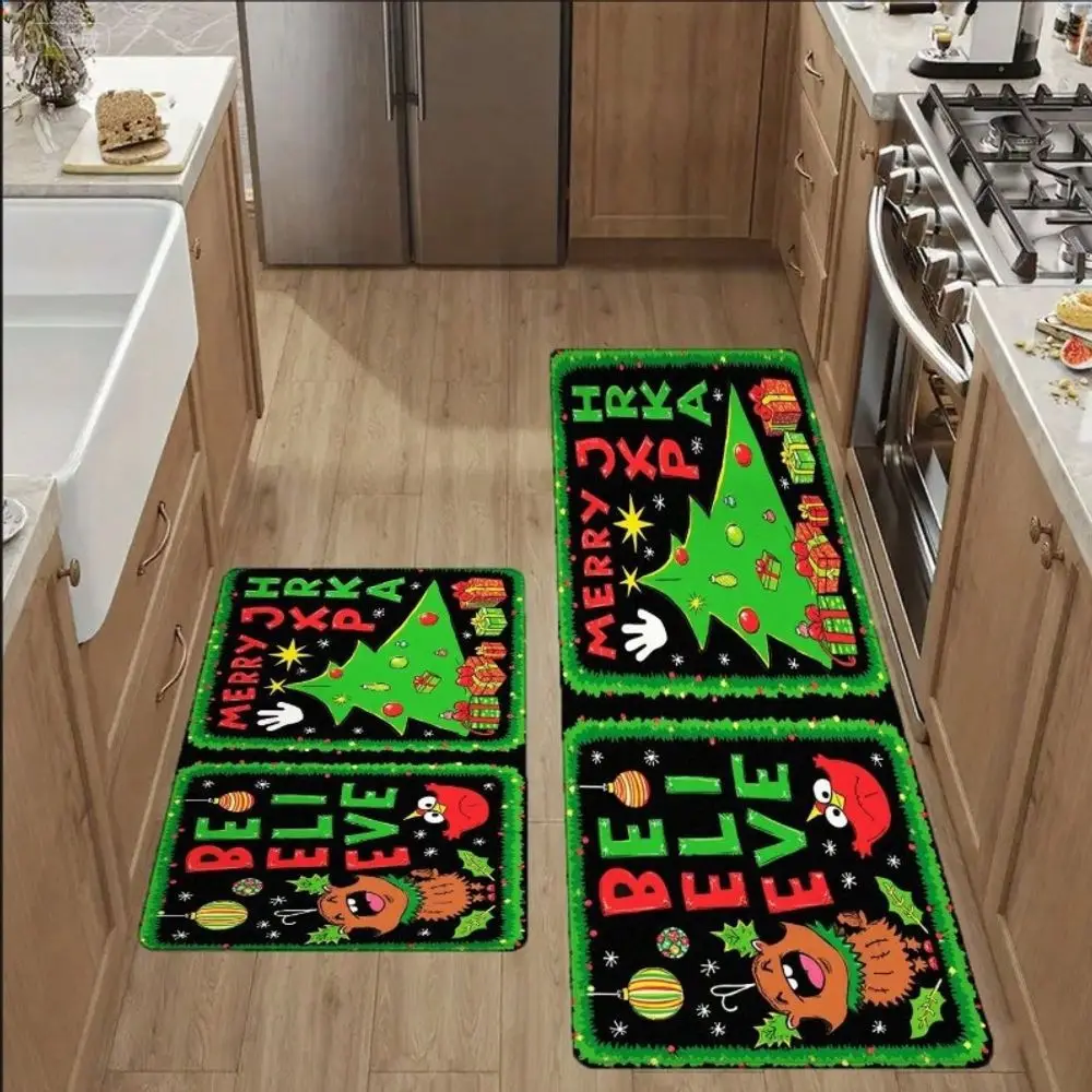 VIKAMA American-Style Christmas Decoration Rug For Kitchen, Water And Oil Absorbent Laundry Room, Easy To Clean Mat Home Decor