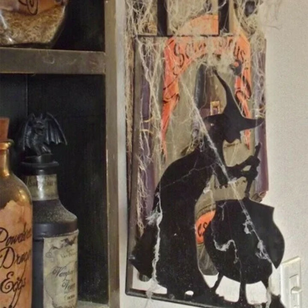 เครื่องทำตกแต่งฮาโลวีน Witch หม้อไอน้ำโลหะรูปเงาดำที่ติดมุมในสวนต้านทานการกัดกร่อนของครอบครัวหน้าบ้านงานปาร์ตี้ที่แขวนผนัง