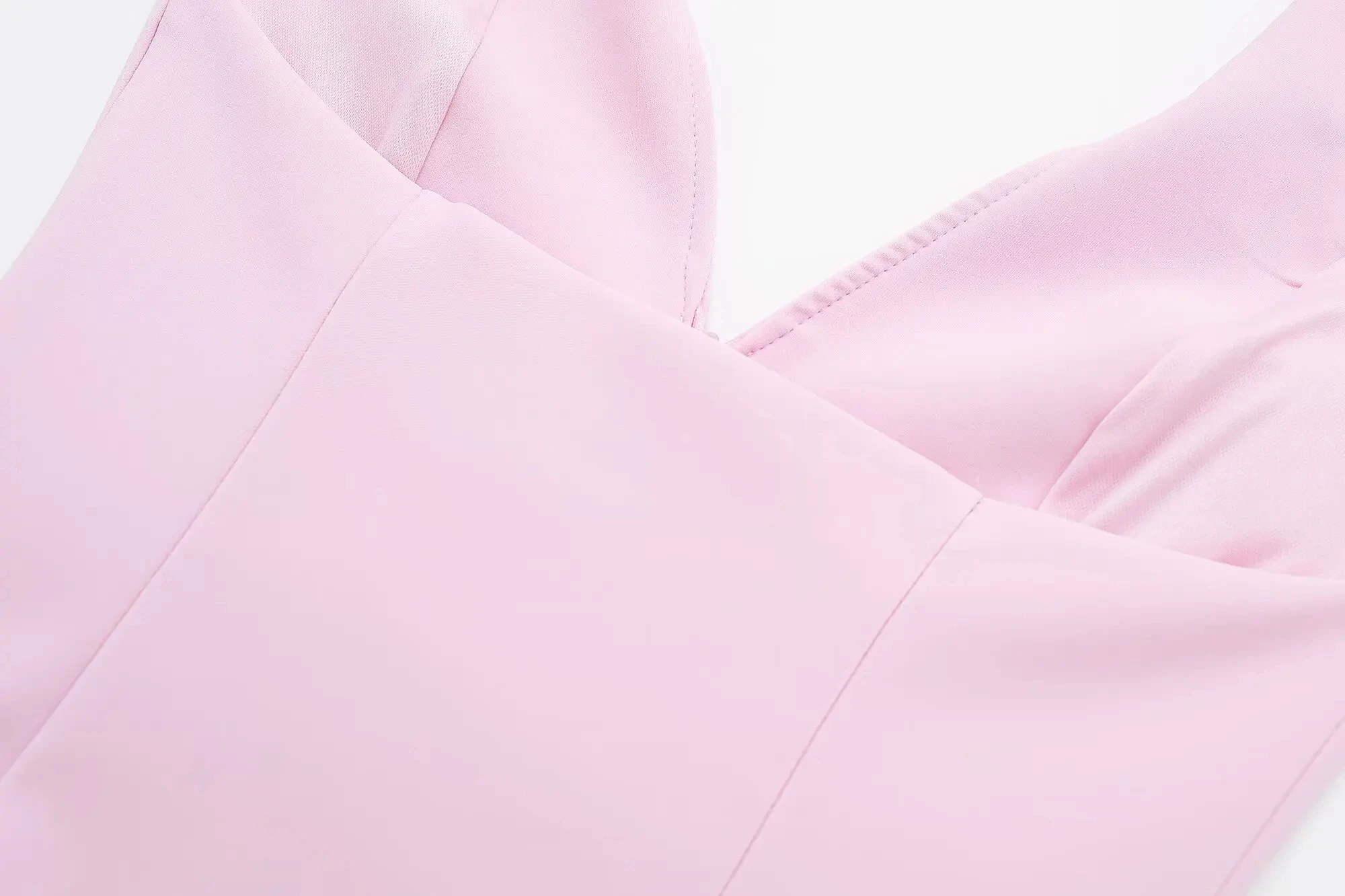 HH 2024 Sommer-Damen-Tanktop, rückenfrei, ärmellos, Neckholder, V-Ausschnitt, abgeschnitten, + A-Linie, hohe Taille, Mini-Shorts, modischer rosa Anzug – Detail 14