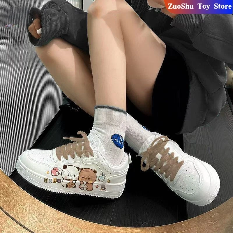 Originale Panda Bubu E Yier Piccole Scarpe Bianche Carino Bubu E Dudu Cartoon Panda Orso Modello di Bambola Ragazza Ragazzo Coppia Scarpe Regalo