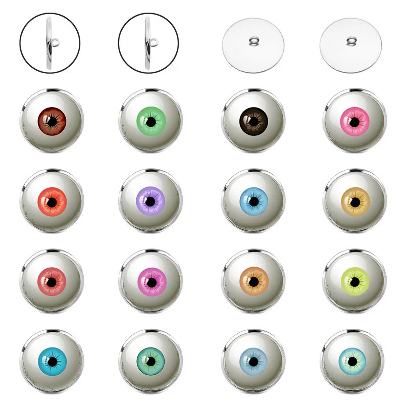 Julie Wang 10PCS 8-30mm Human Eye Buttons Glass Round Pupil Cabochons White K Base Toy Doll Eyeball Jewelry Making Accessory