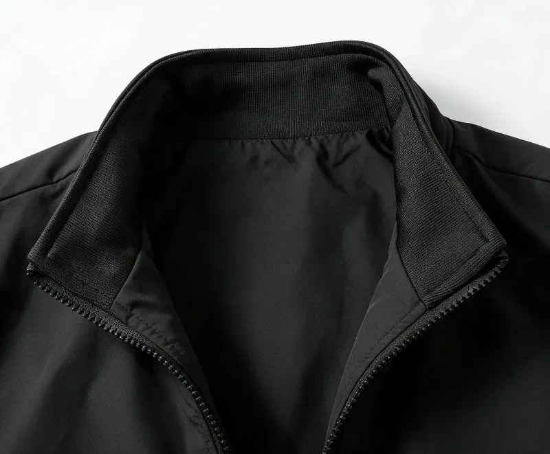 Herrenjacke in Übergröße, Schwarz, 6XL, 7XL, 8XL, Herbst/Winter, langärmelig, Stehkragen, Reißverschluss, Taschen, 100-180 kg, Herrenbekleidung in großen Größen. – Detail 7