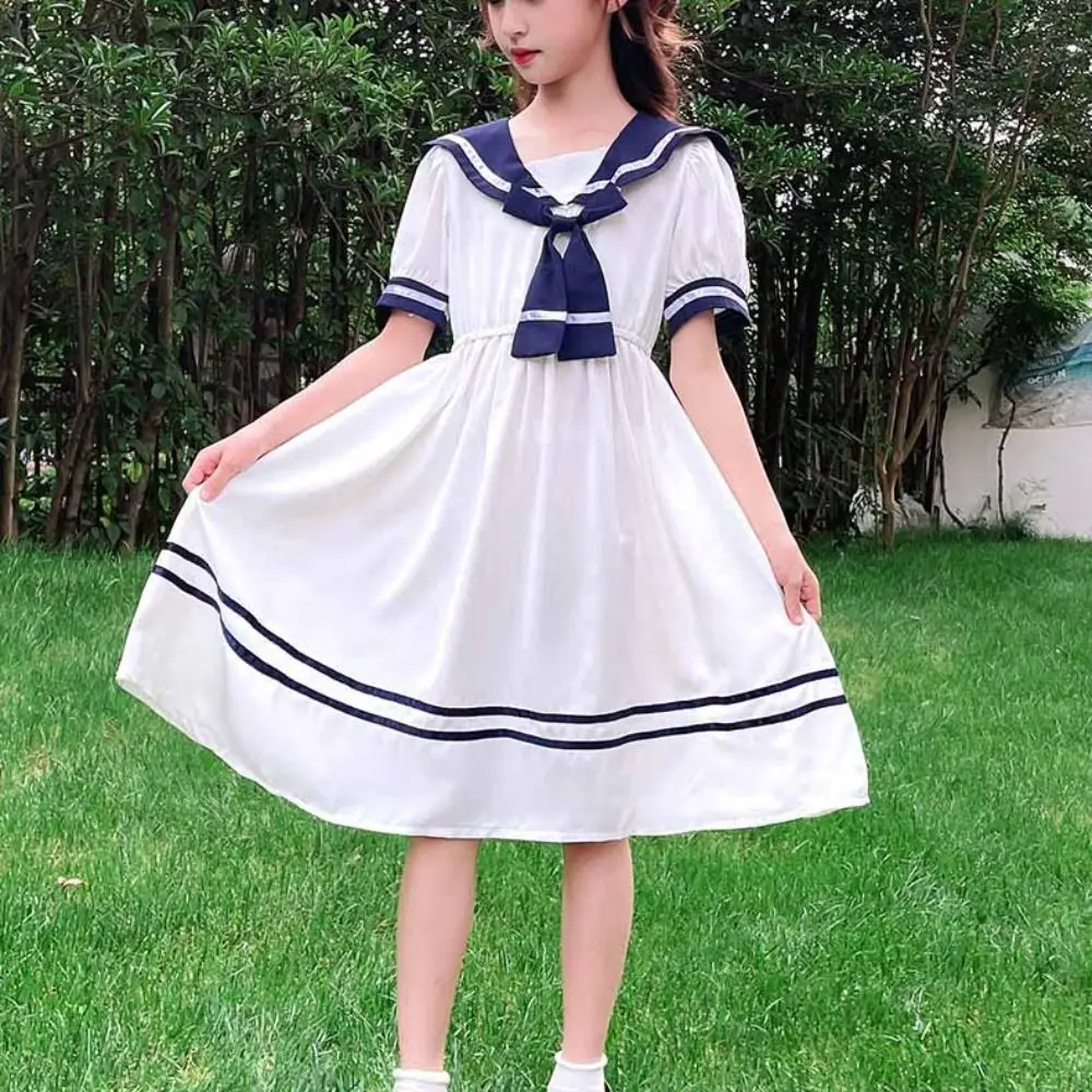 

Elegant Bow Girls Preppy Style Dress Teenagers Pleated Summer Dresses Beach Vacation Party Children Princess Dress Summer