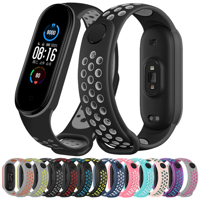 Sport Silicone Strap For Xiaomi Band 7 6 Two-Color Breathable Smart Watchband Replacement Bracelet for Xiaomi Mi Band 5 6 Straps