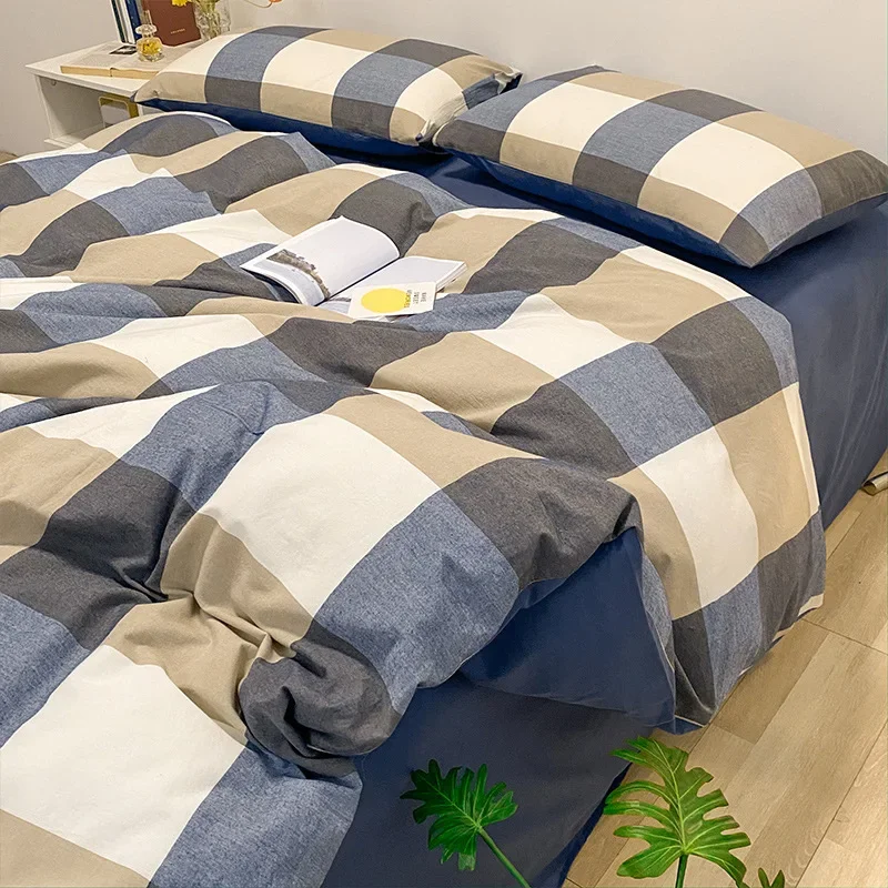 ins four-piece set, quilt cover, quilt cover, bed linen, bedding, college student dormitory single combed cotton cotton