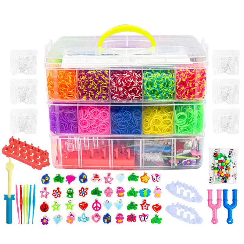 15000 Rainbow Luminous Rubber Bands Set for Children's Puzzle DIY Hand Woven Rubber Band Luminous Bracelet Loom