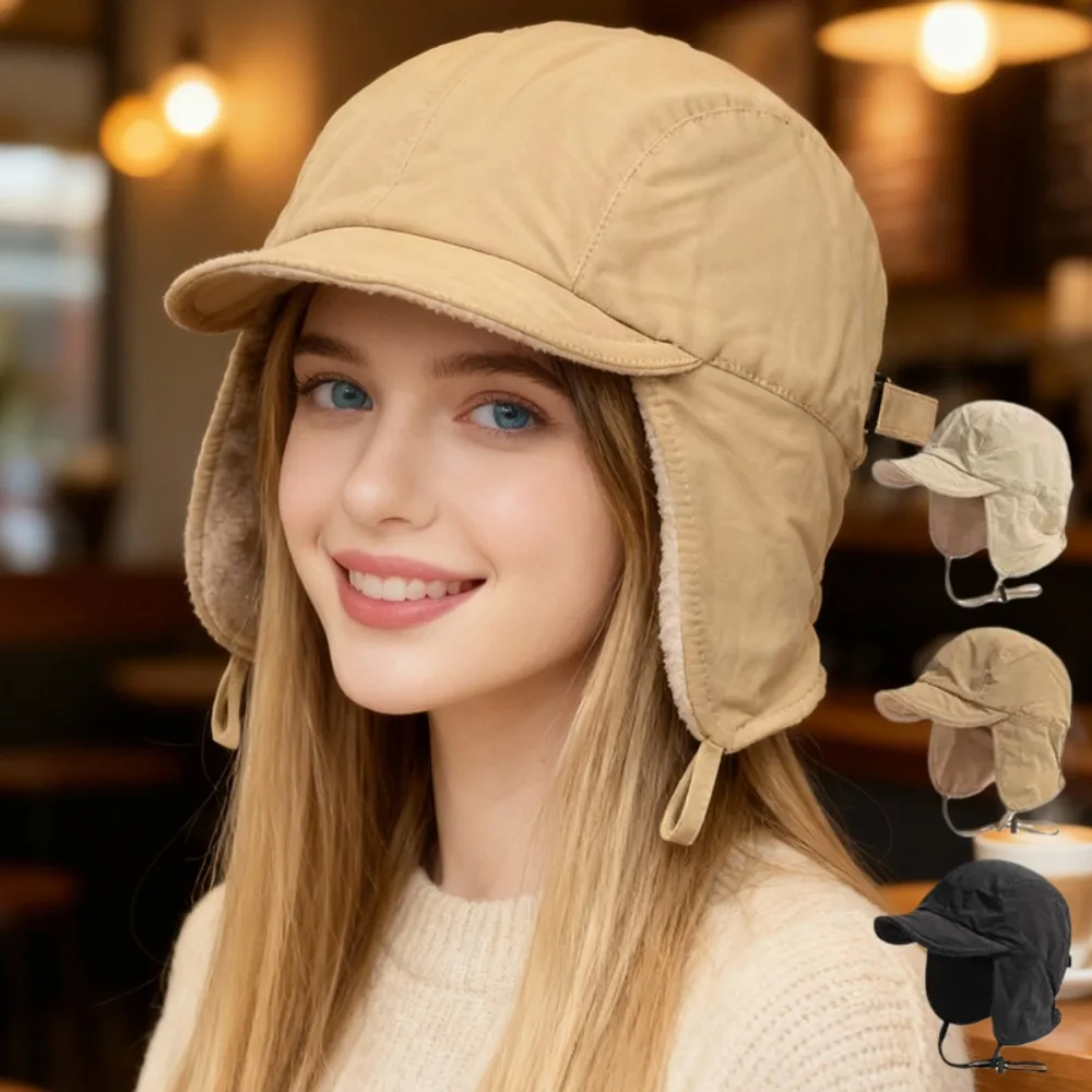 1 Stück Winter-warme Retro-Bombermütze für Damen, winddicht, lässig, einfarbig, Gehörschutz, Fleece-Pilotenkappe, Ohrenklappen-Mütze