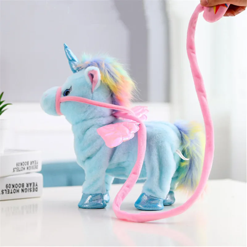 Juguete de peluche eléctrico para niños, muñeco de caballo volador, cuerda rosa, unicornio, puede cantar, mascota electrónica, regalo de cumpleaños y Navidad