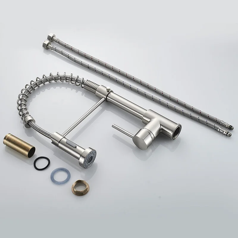 ROVATE Commercial Kitchen Faucet with Pull Down Sprayer, Single Handle Spring Kitchen Sink Faucet Brushed Nickel