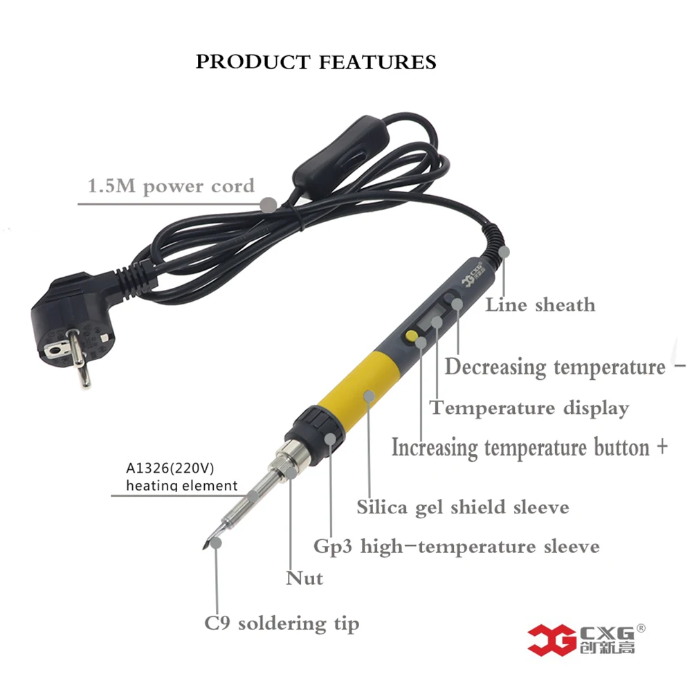 NEWEST 110V/220V EU/US ROHS CXG C60W/C90W/C110W LCD Temperature Digital LED Adjustable Electric Soldering Iron+tips