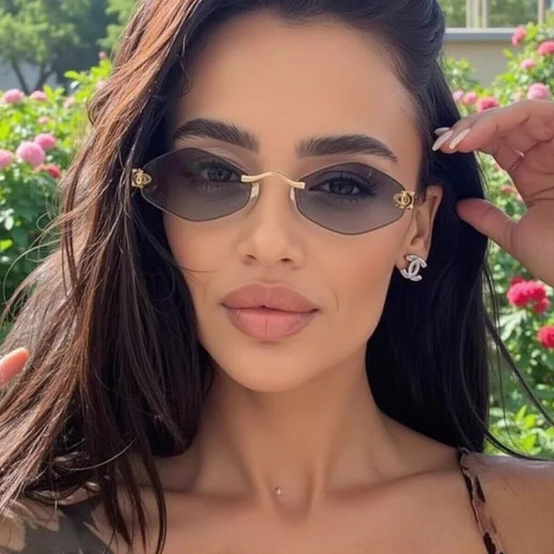 Gafas de sol de mujer personalizadas con rombos sin marco, gafas de sol clásicas elegantes y versátiles Gafas de sol de lujo y de alta gama UV400.