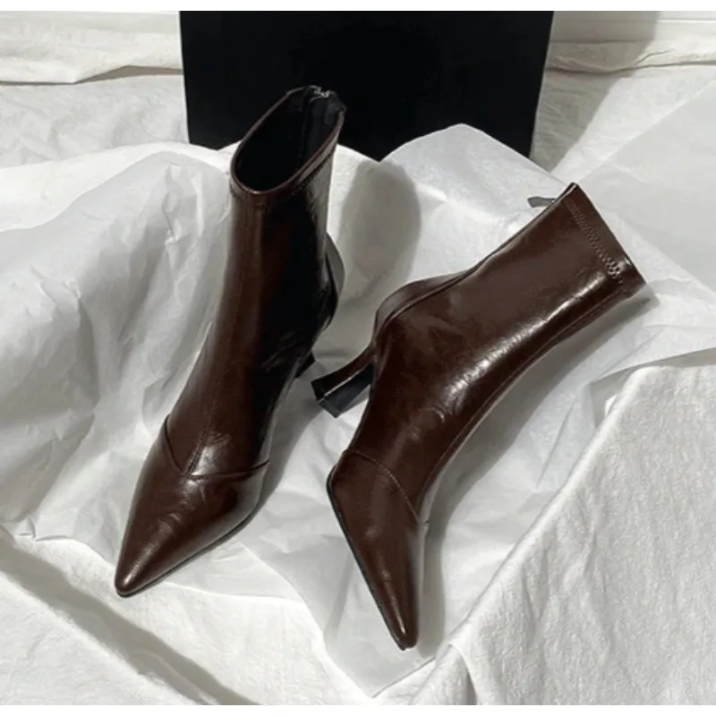 Elegant Pointed Toe Ankle Boots Women Fashion Side Zippers Short Boots Female Slim Thin High Heel Winter Women's Short Boots