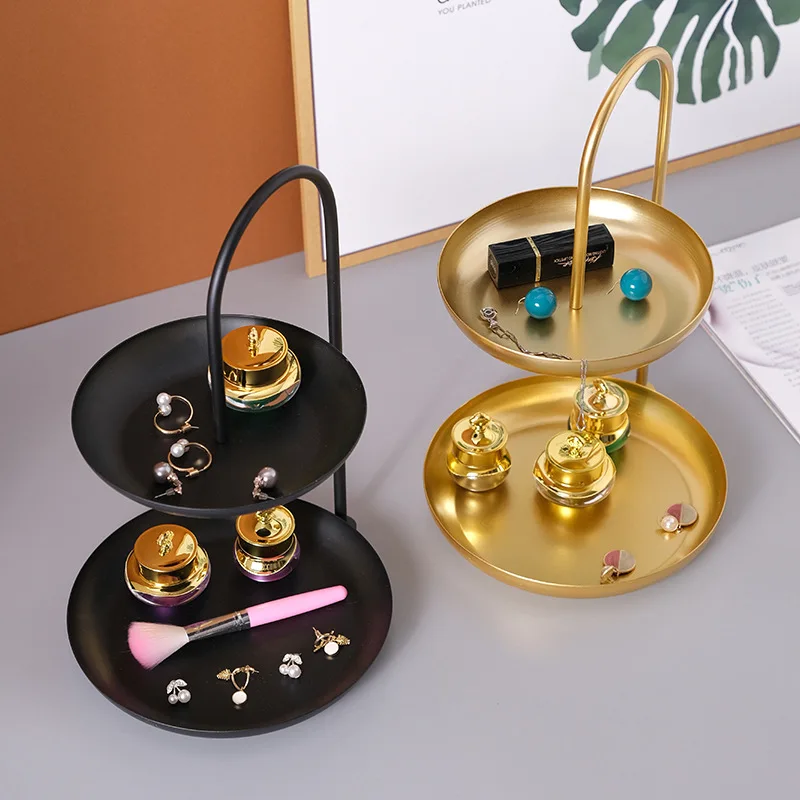 الشمال نمط الحديد صينية 2-layer وعاء الفاكهة متعددة الوظائف وجبة خفيفة كاندي صينية طاولة القهوة الحديثة مركز قطعة ورف التخزين