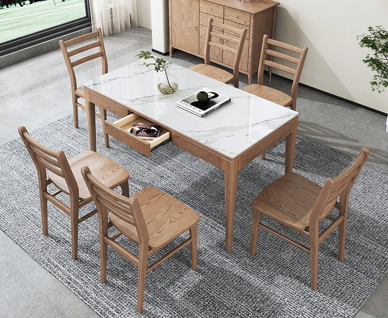 북유럽 원목 식탁과 의자 가정용 직사각형 소형 아파트 암석판 화이트 왁스