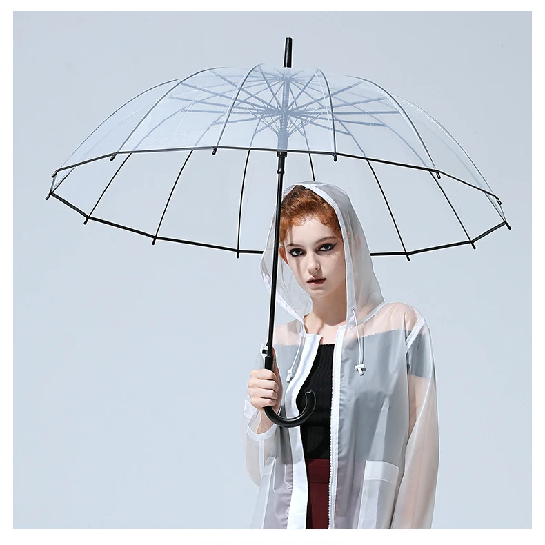 Clear Transparent Big Long Handle Umbrella Male Female Rain Fashion Solid Automatic Creative Rainy Safe Umbrellas for Kids