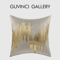 GUVINCI Midcentury Modern Faux Gilt Metallic Stripes Decorative Cushion Cover Luxury Velvet Throw Pillow Case For Hotel Villa
