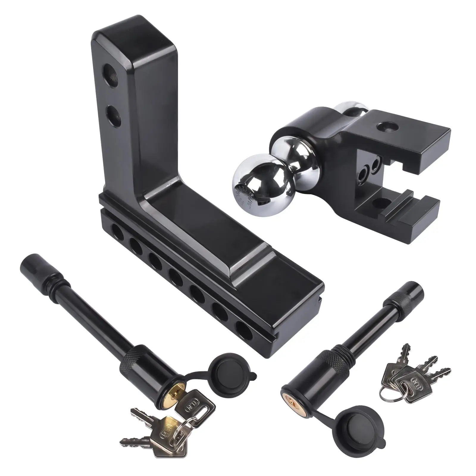 AP03 Black Adjustable Trailer Hitch Fits 2" Receiver, 6" Drop/Rise Aluminum Drop Hitch -12,500 LBS for Heavy Trucks