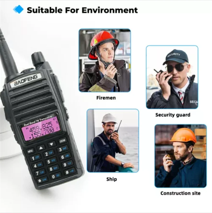 BaoFeng-Walkie Talkie de banda dupla real, rádio bidirecional, 8W, VHF, UHF, 2800mAh, UV-82