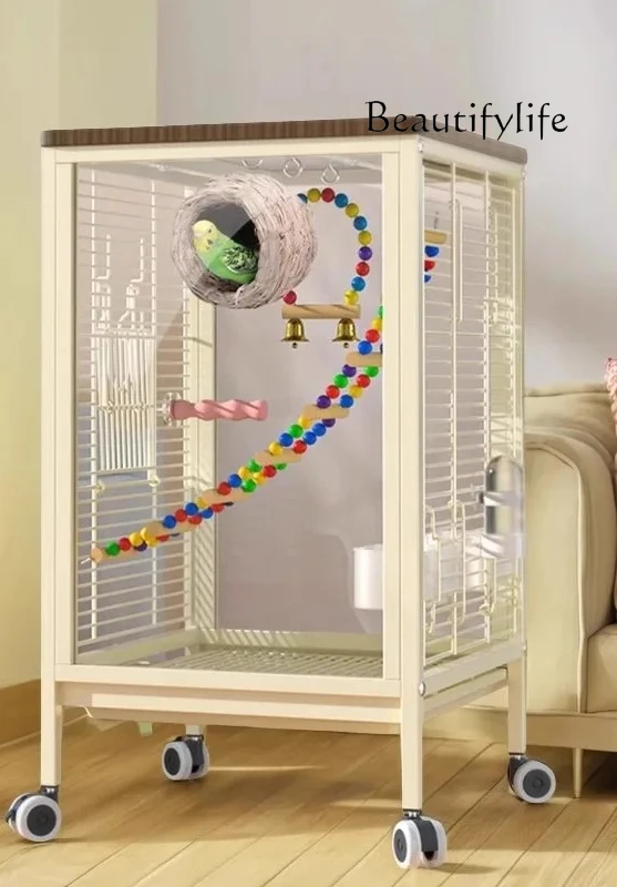 

Parrot cage ecological small sun high transparency glass horizontal silk bird cage household splash-proof monk Xuanfeng luxury