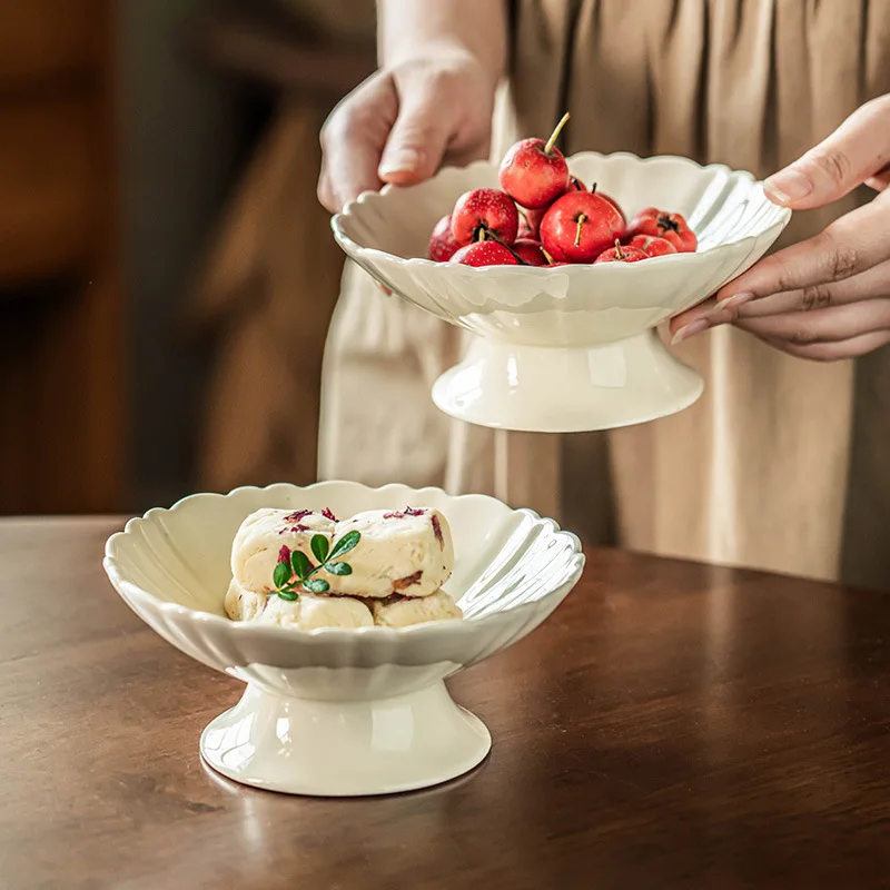 

YFY Dessert Bowl Light Luxury Tall Bowl Household Ceramic Restaurant Delicate Tableware Dim Sum Ice Cream Fruit
