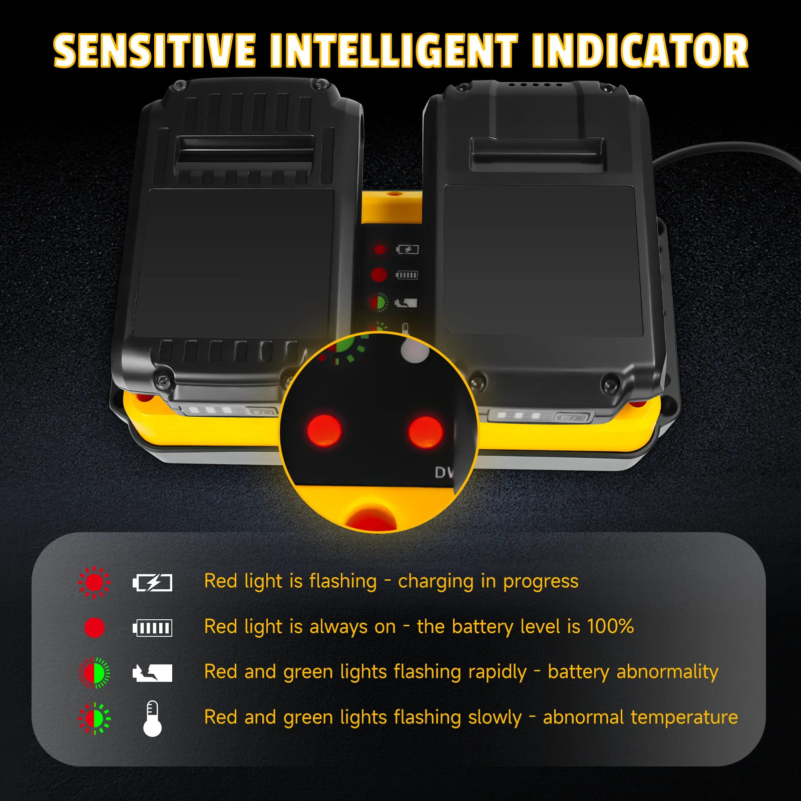 90W Battery Charger Replacement for Dewalt 18V 20V Lithium Battery Rechargeable DCB207 DCB206 DCB204 DCB203 Fast Dual Charger