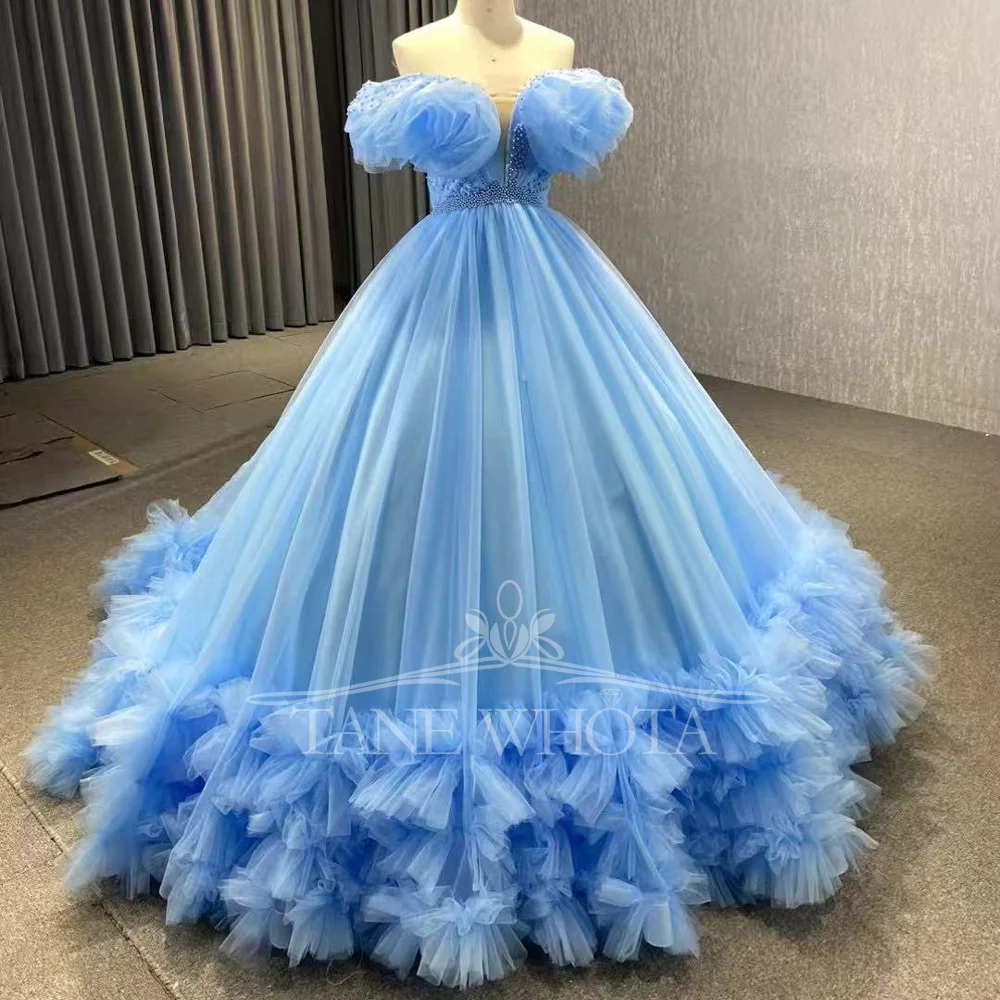 Elegant Blue Evening Dress For Women Sweetheart Beaded Lace-Up Back Ball Gown Customizable Party Dress