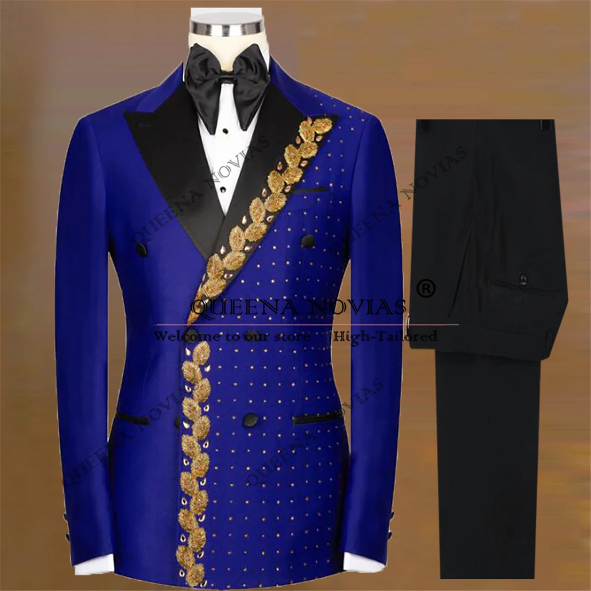 

Metallic Jewelry Stones Suits Men For Wedding Customized Double Breasted Jacket Pants 2 Pieces Man Banquet Tuxedos Prom Blazers