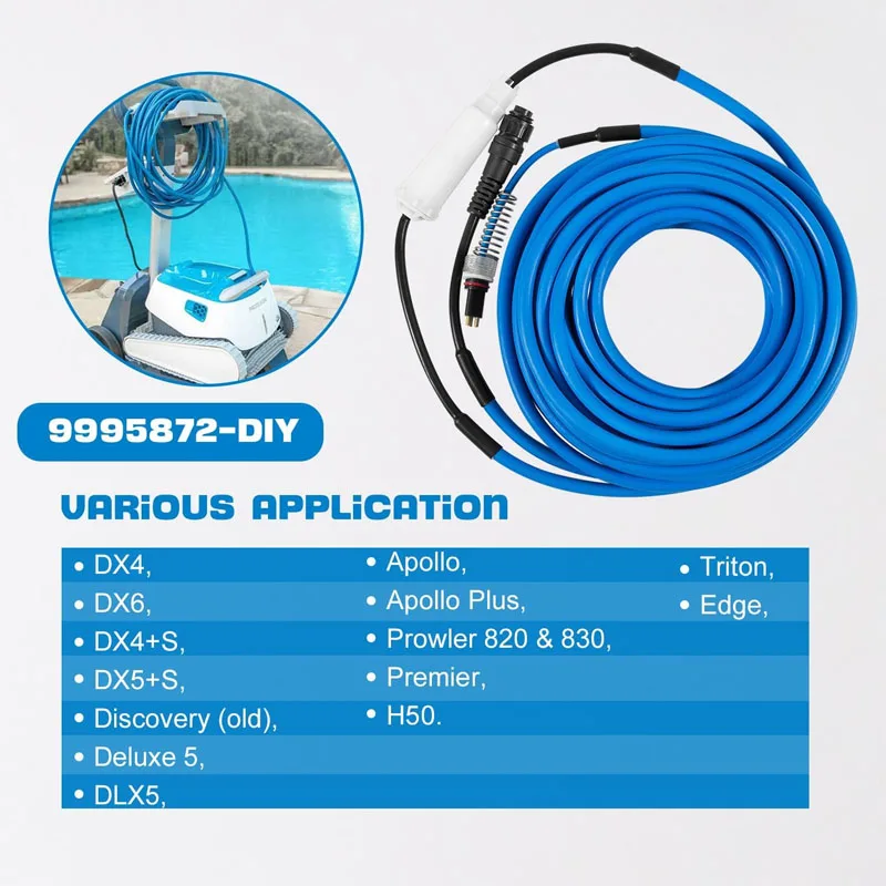 9995872-DIY Cable and Swivel Assy - 3 Wire - Fit for Dolphin Robotic Pool Cleaners DX4 DX6 Triton Edge Deluxe 5 DLX5 Apollo More