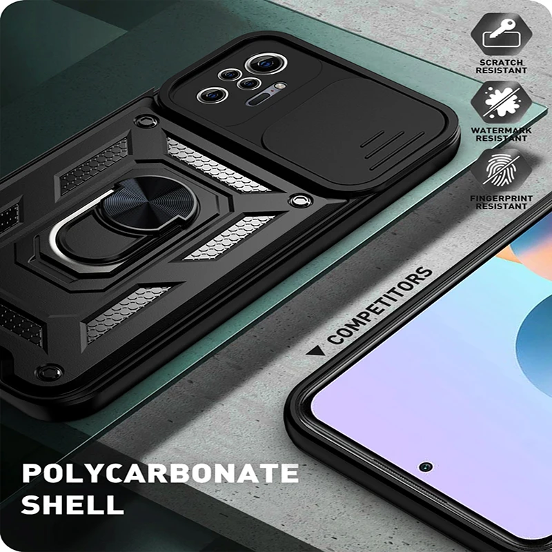 For Xiaomi Redmi 12 13C 4G Camera Shockproof Armor Case Redmi Note 10 10S 11 11S 12 13 Pro X5 X6  Car Magnetic Holder Ring Cover image 5