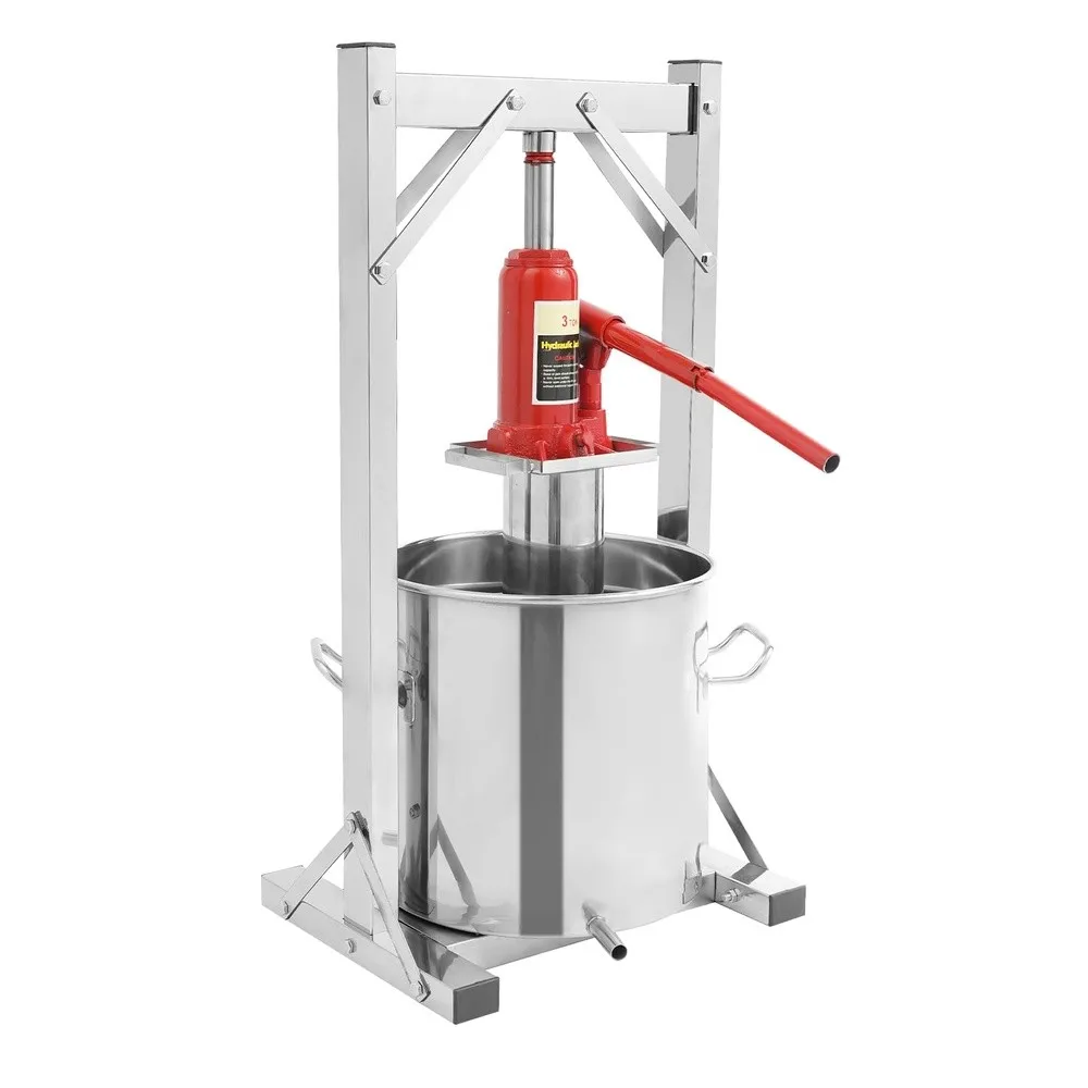 3.2 Gal Fruit Press 12L Stainless Steel Hydraulic Jack Juicer Hand Squeezer Cider Grape Crusher Wine Apple Carrot