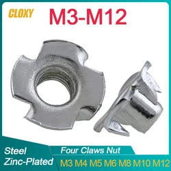10/ 20/ 50PCS M3 M4 M5 M6 M8 M10 M12 Zinc Plated Four Claws Nut Speaker T-nut Blind Pronged Insert Tee Nut Furniture Hardware